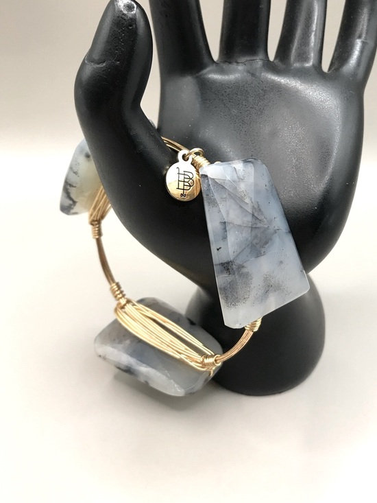 Bourbon and Bowties Jewelry - Bourbon and Bowties Gold Wire Bracelet with Light Gray Agate Slabs